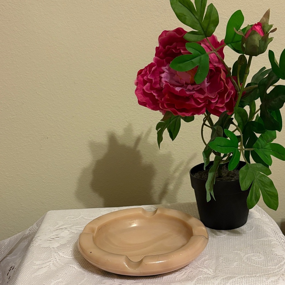 Vintage Beautiful Pink 7" Stone Marble Ashtray